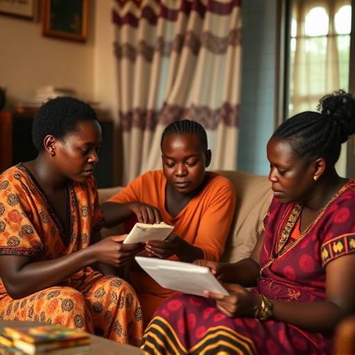 A Ugandan family discussing finances together at home