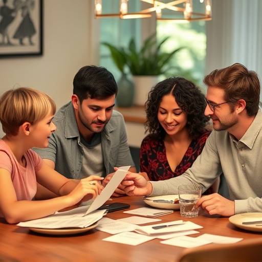 Image of a family discussing finances together at a table